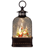 10.75" Holiday Gnomies with Tree and Wreath Glitter Lantern