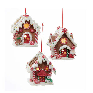 Battery-Operated Lighted LED Gingerbread House Ornaments, 3 Assorted