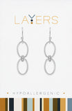 Silver Double Loop CZ Dangle Layers Earrings