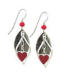 Silver Forest Red Heart On Football Earrings