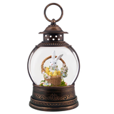 9.5" Bunny and Chicks in Flower Basket Glitter Fishbowl Water Lantern