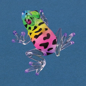 Bright Tropical Frog with Pink Crystal Eyes Glass Figurine