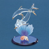 Dolphin and Baby with Sea Shells and Blue Coral Glass Figurine