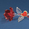 Blossoming Red Rose with 22Kt Gold Trimmed Long Stem Glass Figurine