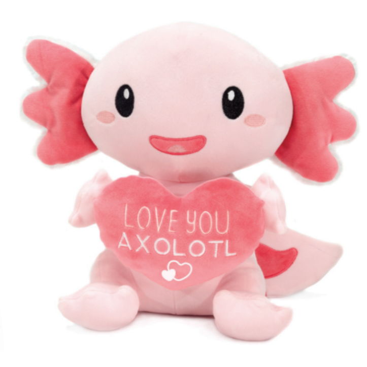 10 Love You Axolotl with Pink Heart Stuffed Plush