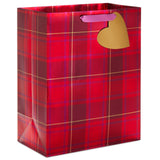 Hallmark 13" Metallic Red Plaid Large Valentine's Day Gift Bag