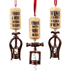 Wine Cork Screw Ornament with Sentiments