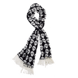 Black White Skull Rayon Scarf with Fringes