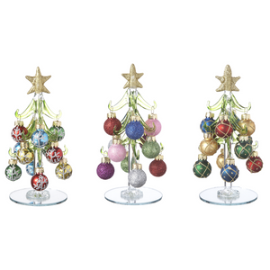 Glass Christmas Trees with Ornaments 6" Tall