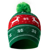 Christmas Merry & Bright Flashing LED Light Holiday Pom Beanie Hat Red Green Fair Isle Deer