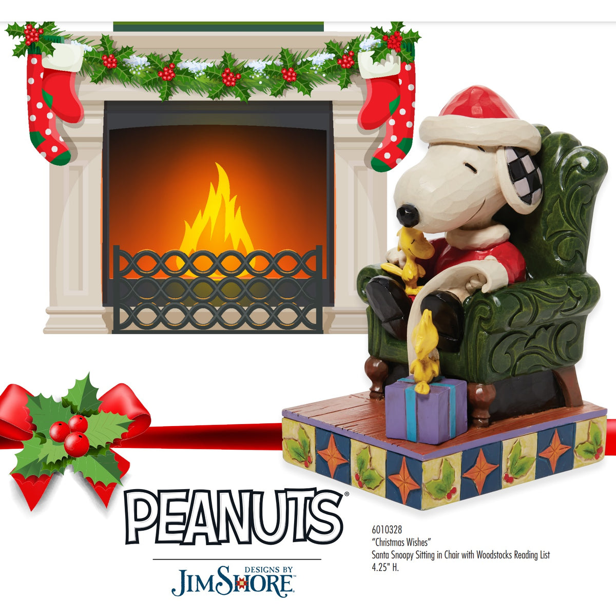 Jim Shore Peanuts Christmas Wishes Santa Snoopy in Chair Checking Off ...